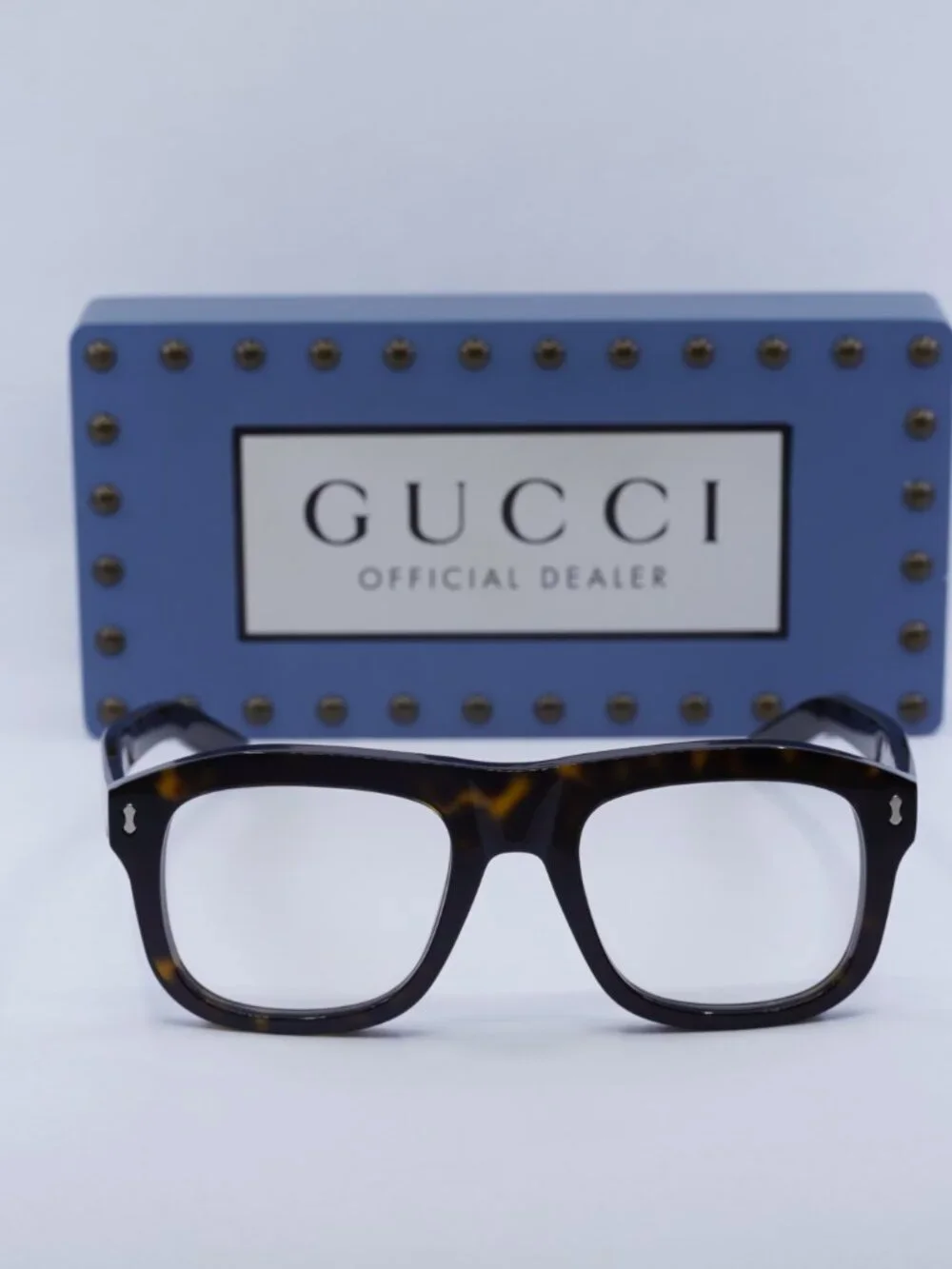 Gucci GG1712S 002 Square Sunglasses - Dark Havana\ Clear/Dark Green Clip-On